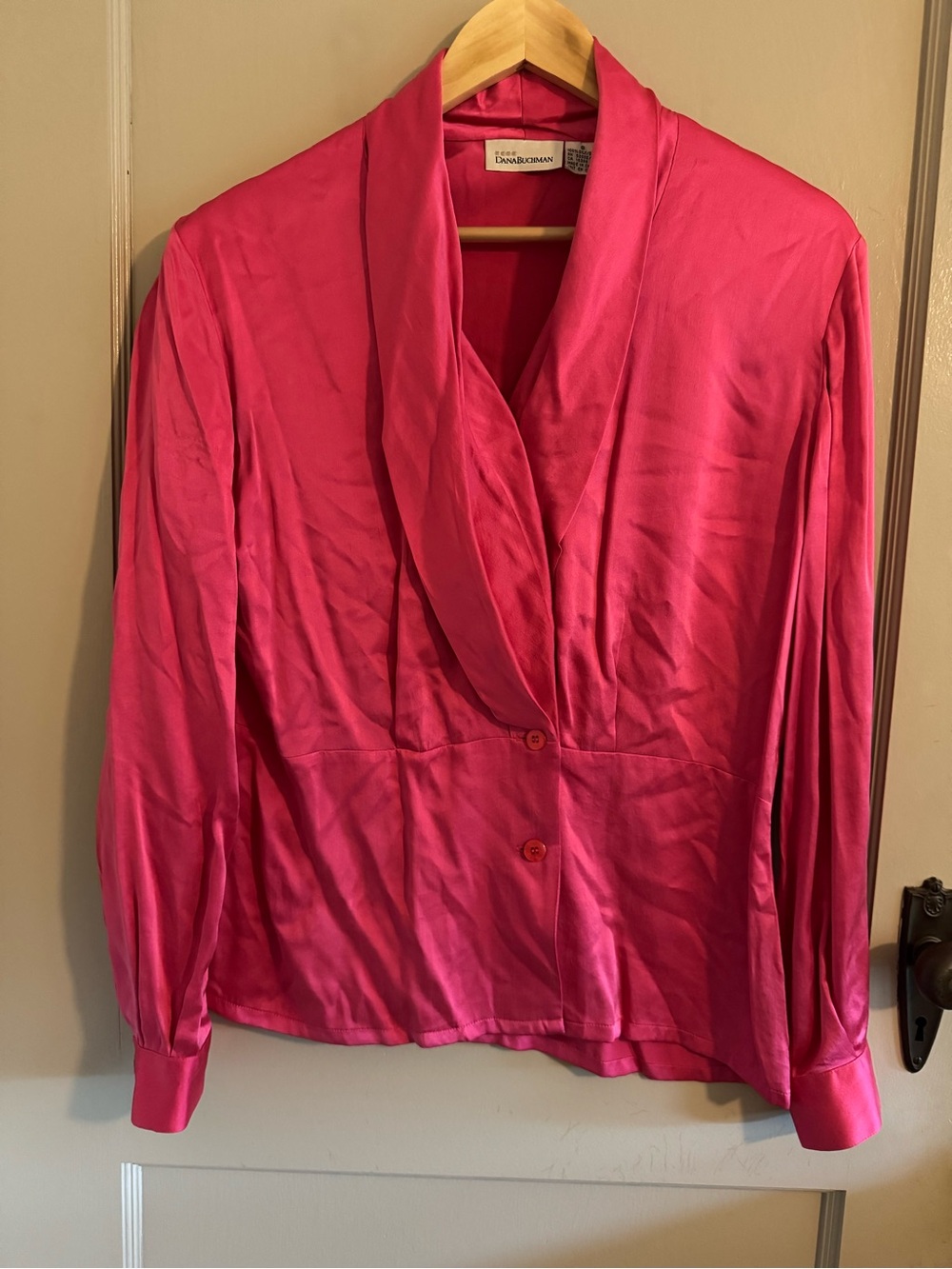 Fuchsia Silk Shawl Collar blouse by Dana Buchanan